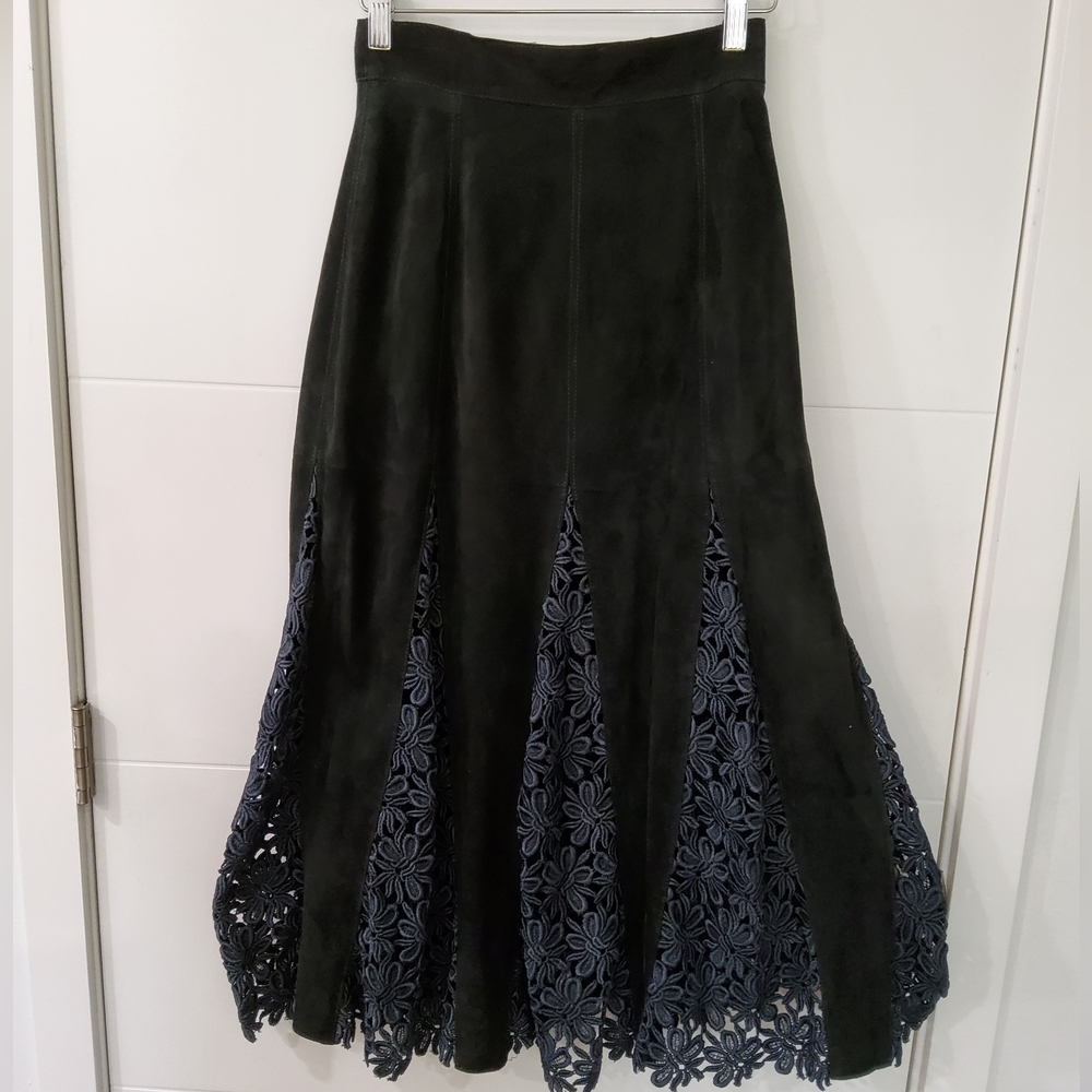 Vintage Mac Douglas Paris Suede Leather Maxi Skirt Size 38